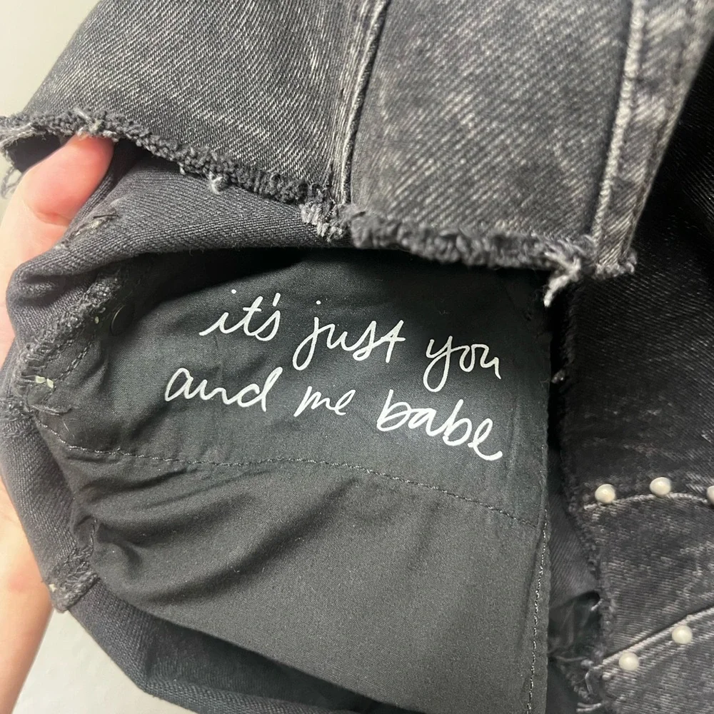 GRLFRND Black Denim Mini Skirt with Stud Trim